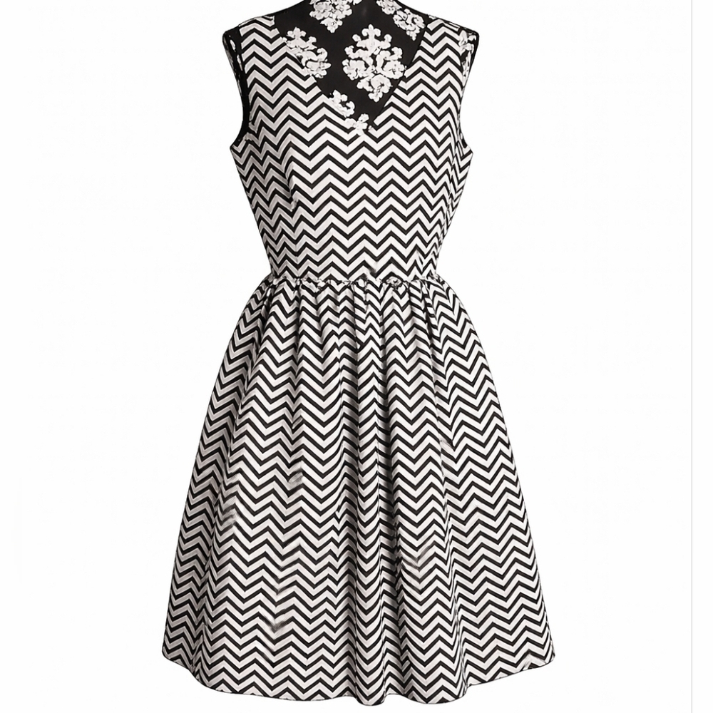 Halogen Elegant Black and Silver Chevron Cocktail Party Holiday Dress Size 12